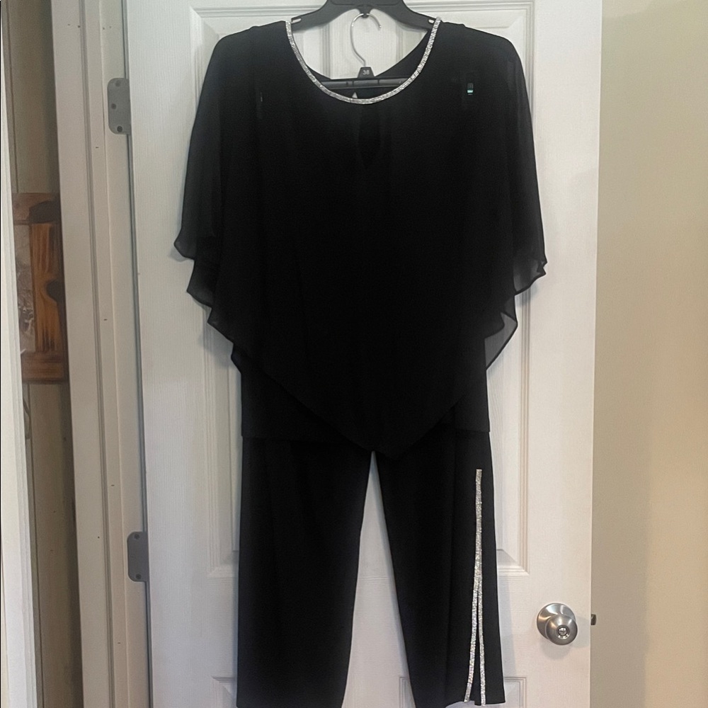 MSK Black Chiffon Blouse with Silver Trim
